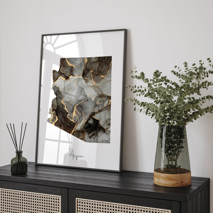 Arizona Map Black & Gold Wall Art Print US State