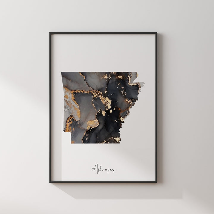 Arkansas Map Black & Gold Wall Art Print US State