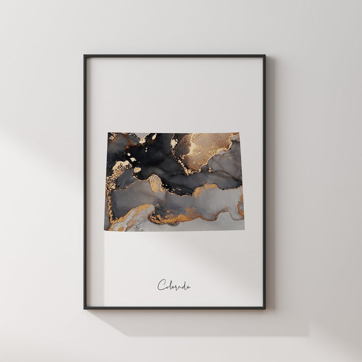 Colorado Map Black & Gold Wall Art Print US State