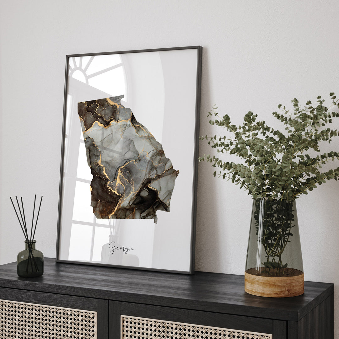 Georgia Map Black & Gold Wall Art Print US State