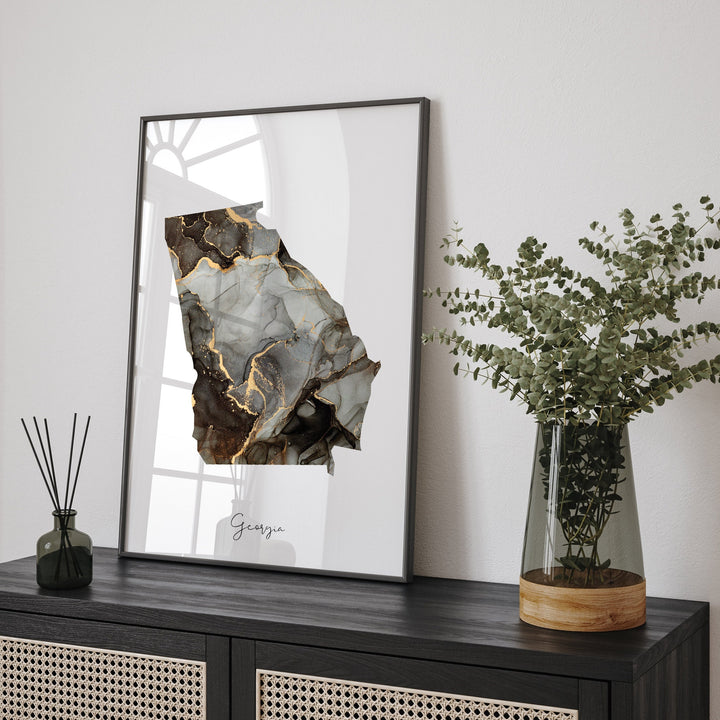Georgia Map Black & Gold Wall Art Print US State