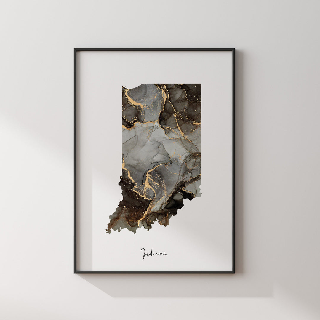 Indiana Map Black & Gold Wall Art Print US State | USA | United States of America