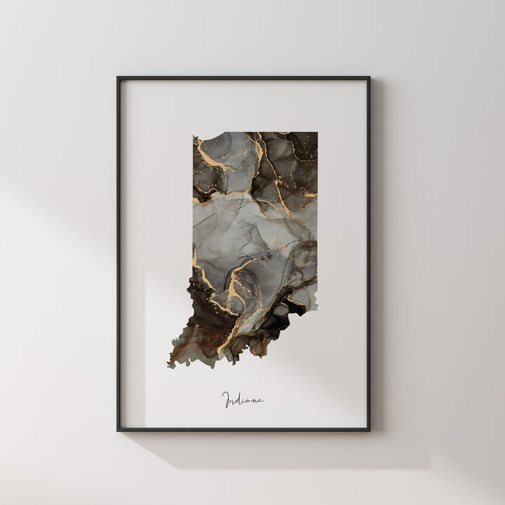 Indiana Map Black & Gold Wall Art Print US State | USA | United States of America