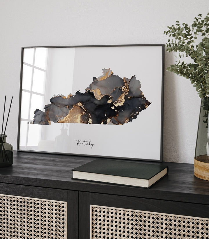 Kentucky Map Black & Gold Wall Art Print US State | USA | United States of America