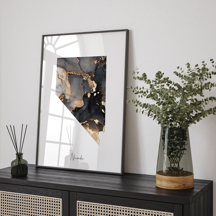 Nevada Map Black & Gold Wall Art Print US State | USA | United States of America