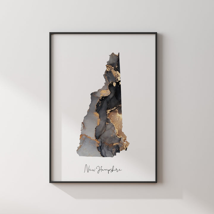 New Hampshire Map Black & Gold Wall Art Print US State | USA | United States of America