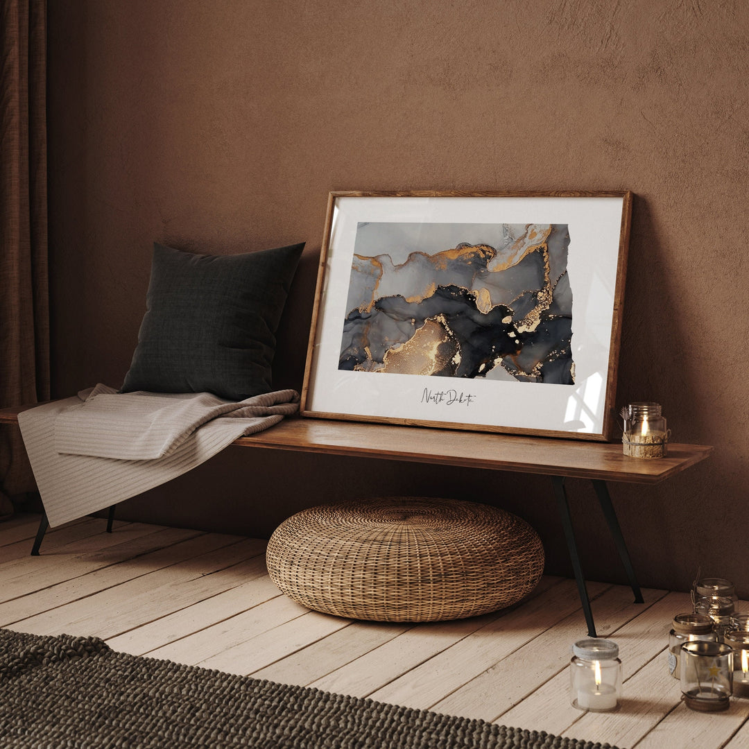 North Dakota Map Black & Gold Wall Art Print US State | USA | United States of America