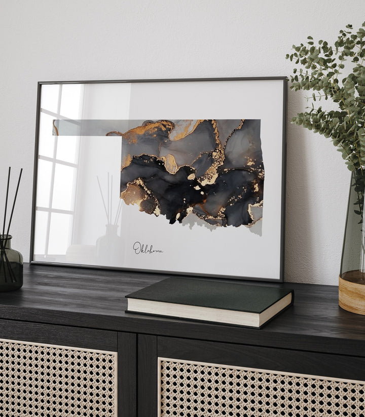 Oklahoma Map Black & Gold Wall Art Print US State | USA | United States of America