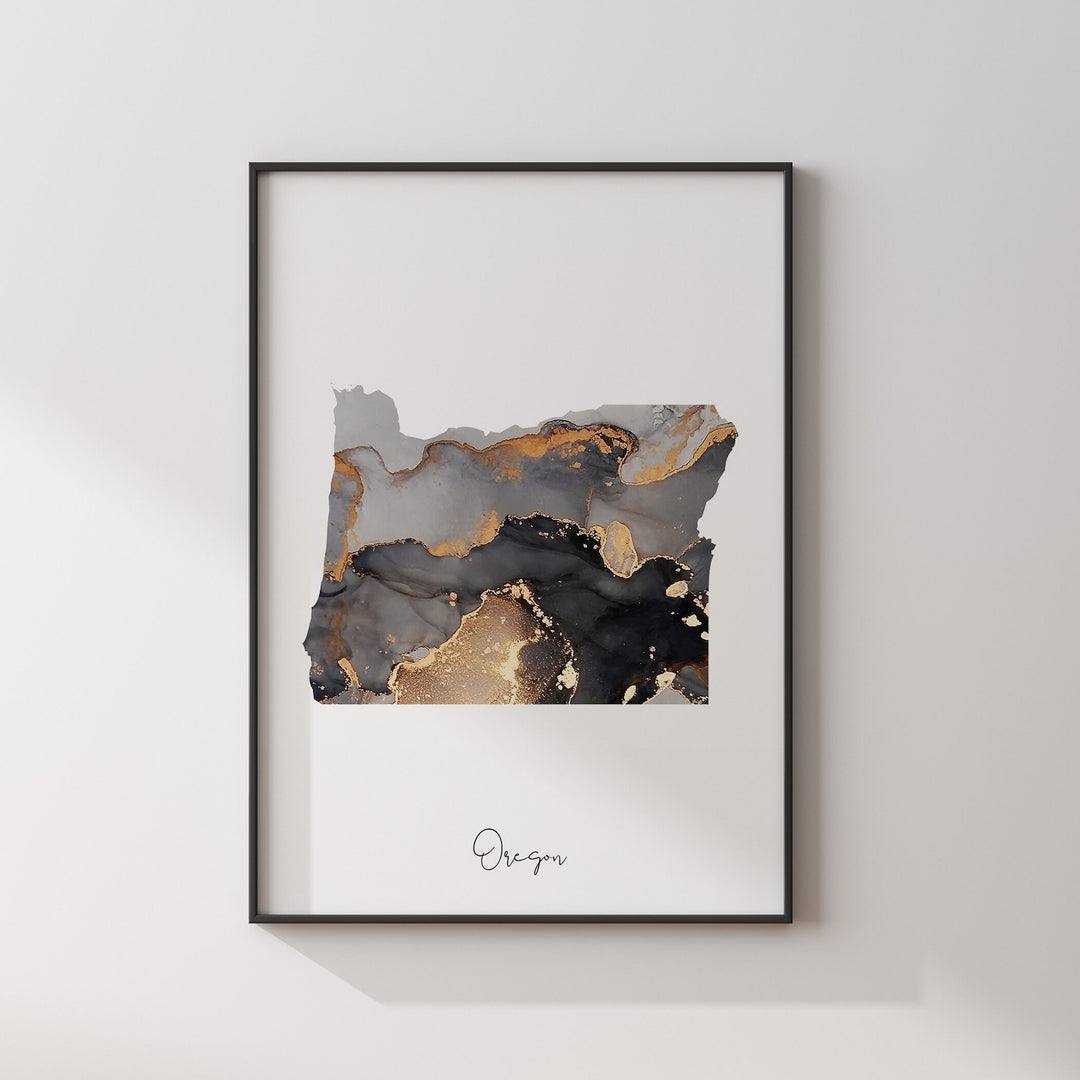 Oregon Map Black & Gold Wall Art Print US State | USA | United States of America