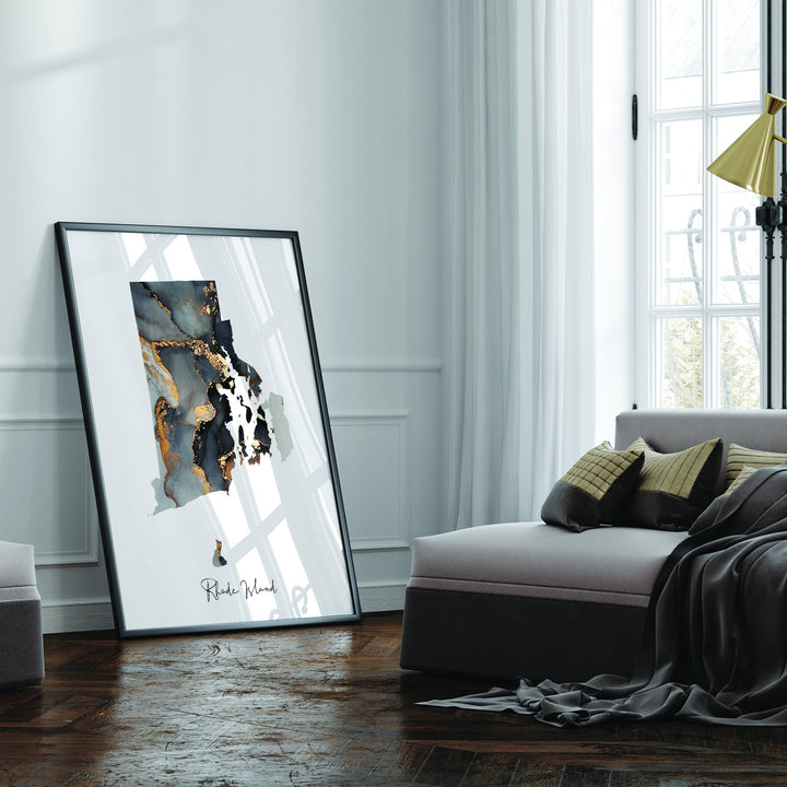 Rhode Island Map Black & Gold Wall Art Print US State | USA | United States of America