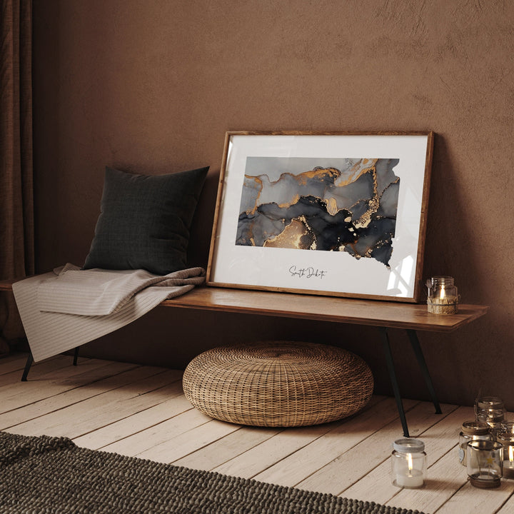 South Dakota Map Black & Gold Wall Art Print US State | USA | United States of America