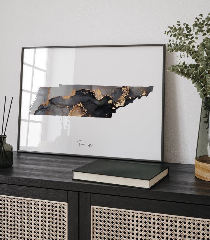 Tennessee Map Black & Gold Wall Art Print US State | USA | United States of America