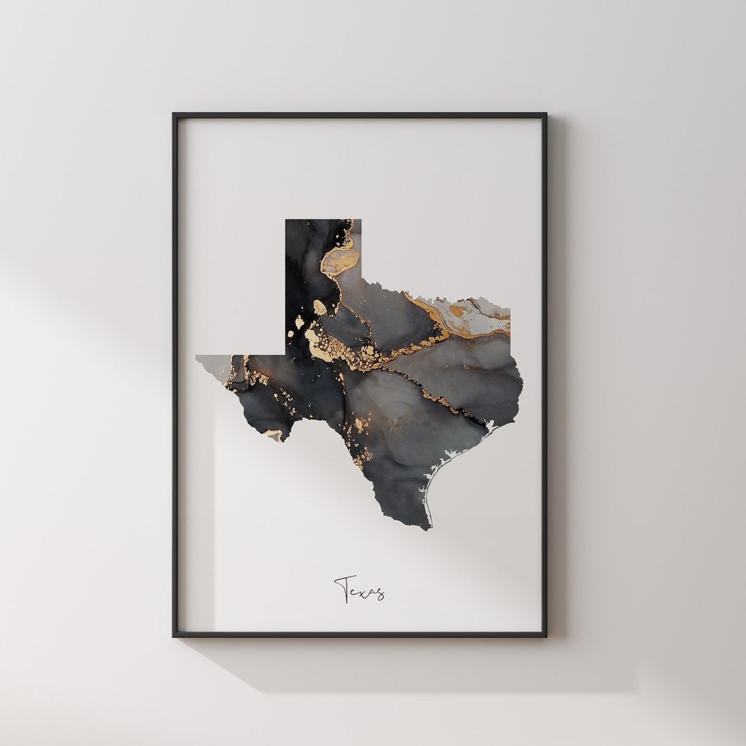 Texas Map Black & Gold Wall Art Print US State | USA | United States of America