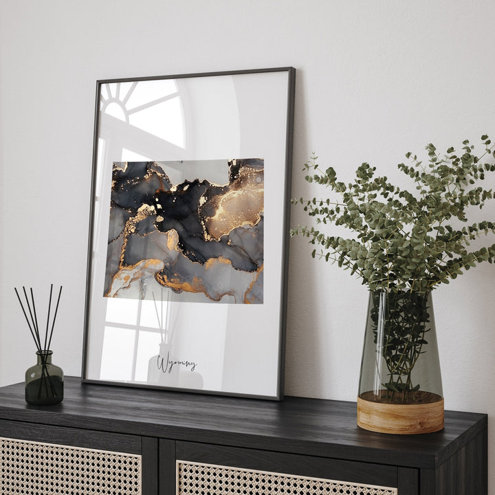 Wyoming Map Black & Gold Wall Art Print US State | USA | United States of America