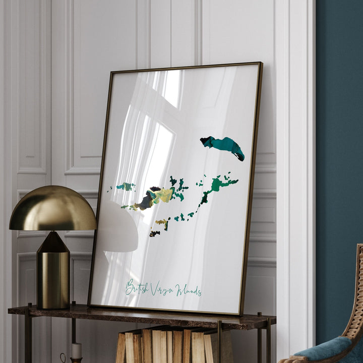 British Virgin Islands Map Emerald Green and Gold Wall Art Print