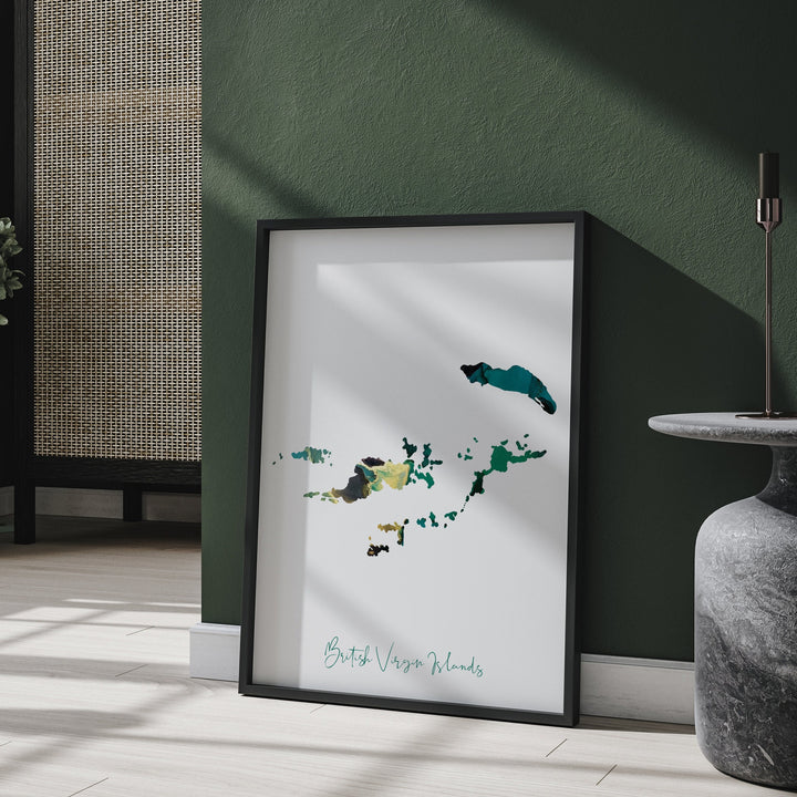 British Virgin Islands Map Emerald Green and Gold Wall Art Print