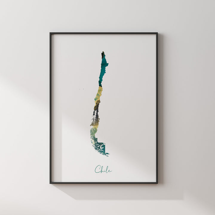 Chile Map Emerald Green and Gold Wall Art Print