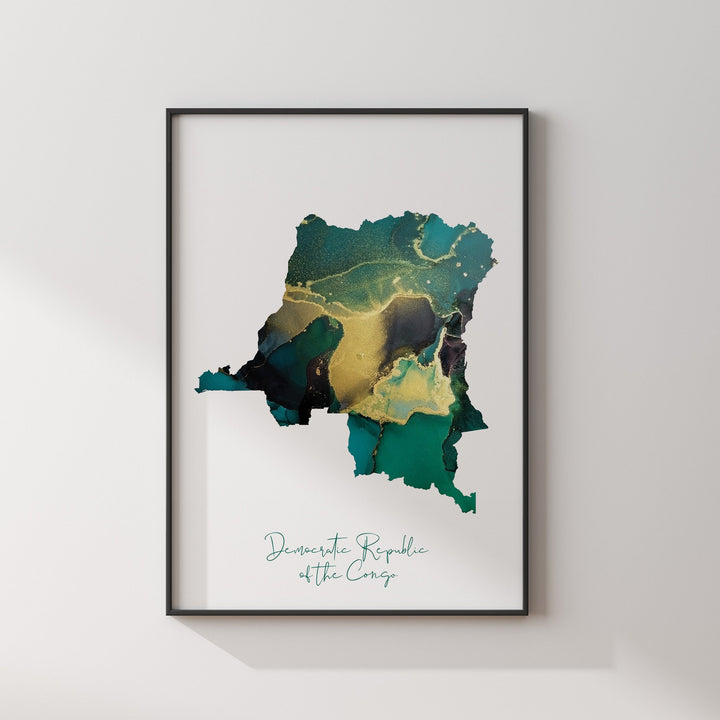 Congo Map Emerald Green and Gold Wall Art Print