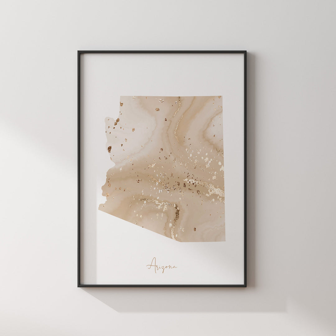 Arizona Map Beige & Gold Wall Art Print | US State | USA | United States of America