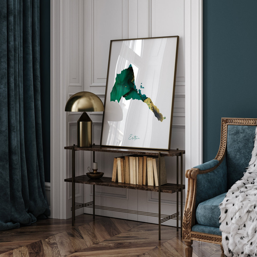 Eritrea Map Emerald Green and Gold Wall Art Print
