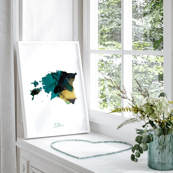 Estonia Map Emerald Green and Gold Wall Art Print