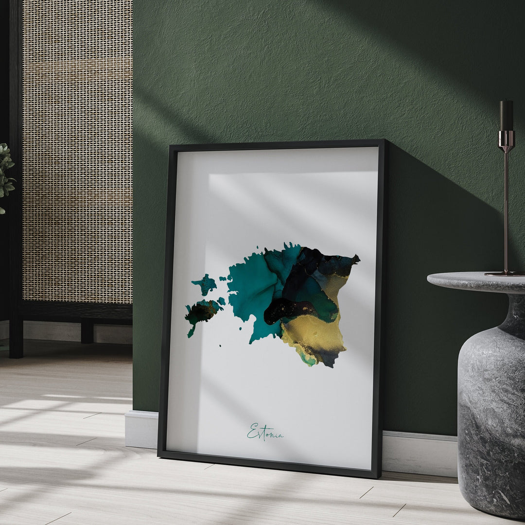 Estonia Map Emerald Green and Gold Wall Art Print