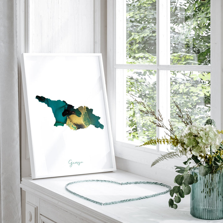 Georgia Map Emerald Green and Gold Wall Art Print