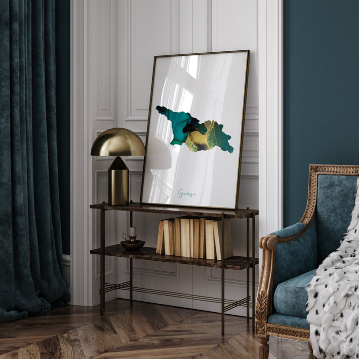 Georgia Map Emerald Green and Gold Wall Art Print