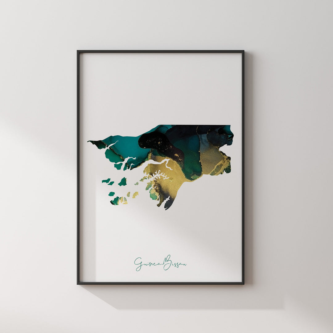 Guinea-Bissau Map Emerald Green and Gold Wall Art Print