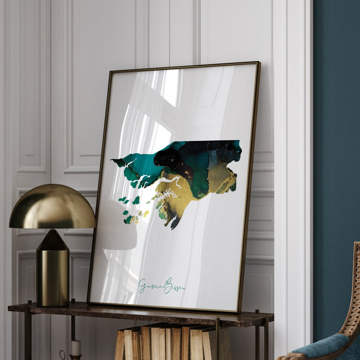 Guinea-Bissau Map Emerald Green and Gold Wall Art Print