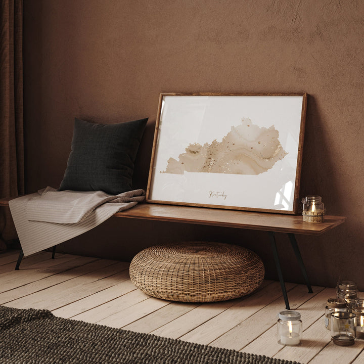 Kentucky Map Beige & Gold Wall Art Print | US State | USA | United States of America