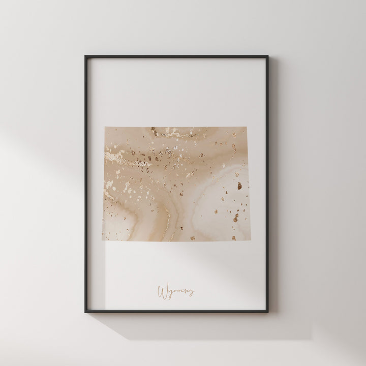 Wyoming Map Beige & Gold Wall Art Print | US State | USA | United States of America