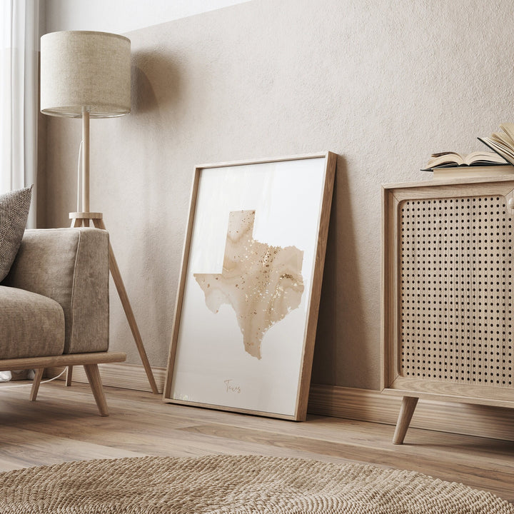 Texas Map Beige & Gold Wall Art Print | US State | USA | United States of America