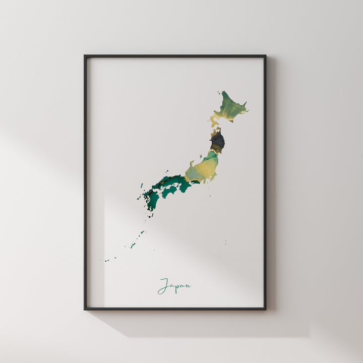Japan Map Emerald Green and Gold Wall Art Print
