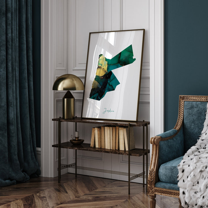 Jordan Map Emerald Green and Gold Wall Art Print