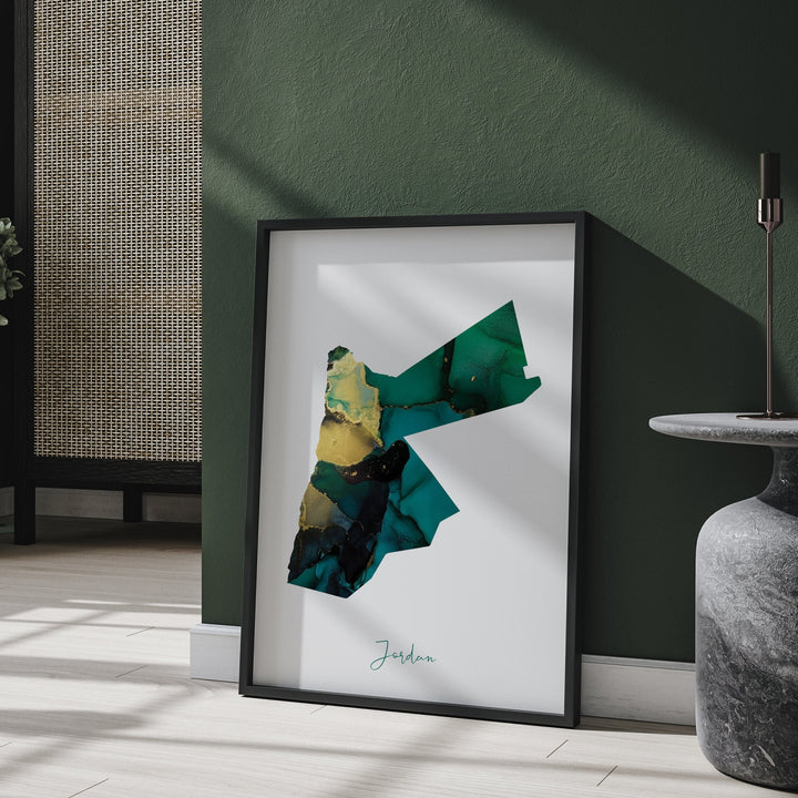 Jordan Map Emerald Green and Gold Wall Art Print