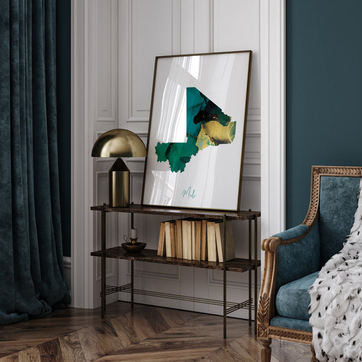 Mali Map Emerald Green and Gold Wall Art Print