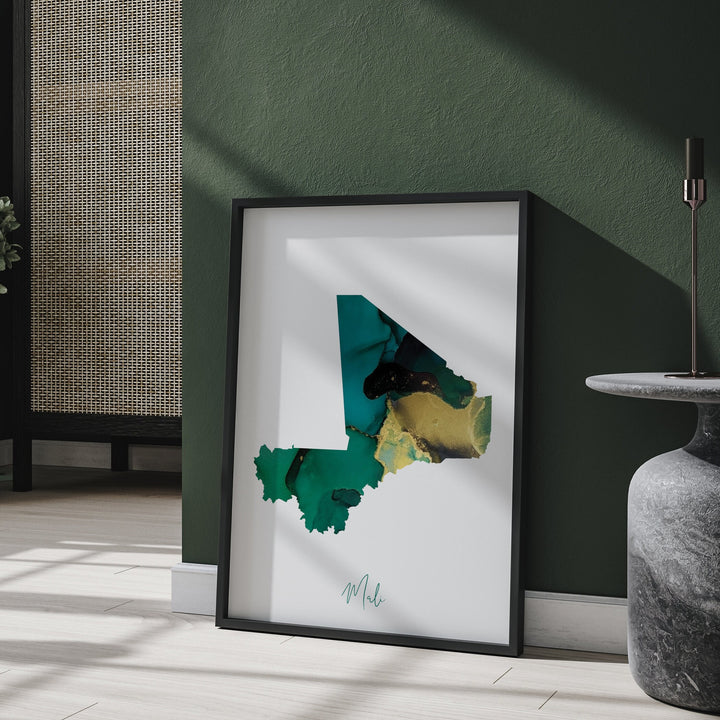 Mali Map Emerald Green and Gold Wall Art Print