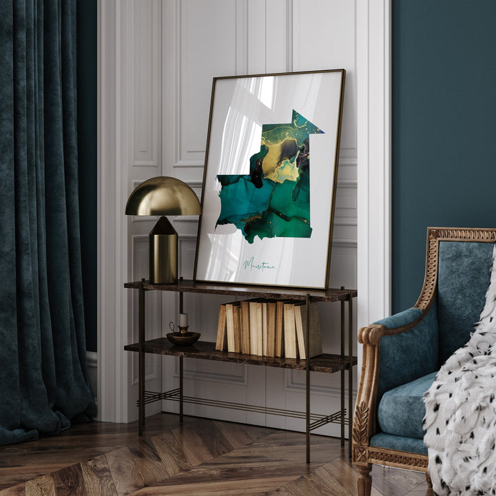 Mauritania Map Emerald Green and Gold Wall Art Print