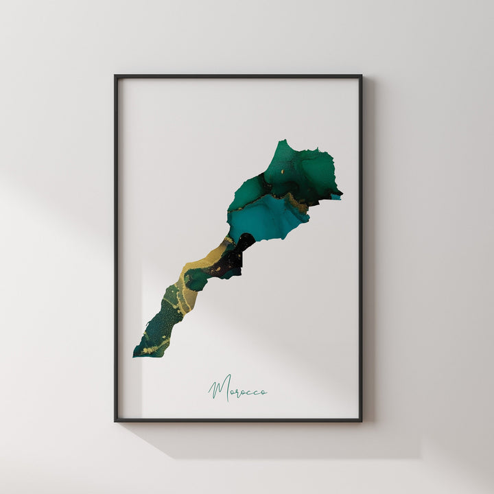 Morocco Map Emerald Green and Gold Wall Art Print