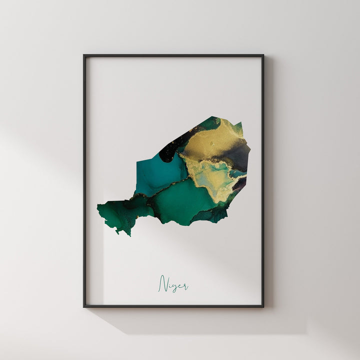Niger Map Emerald Green and Gold Wall Art Print