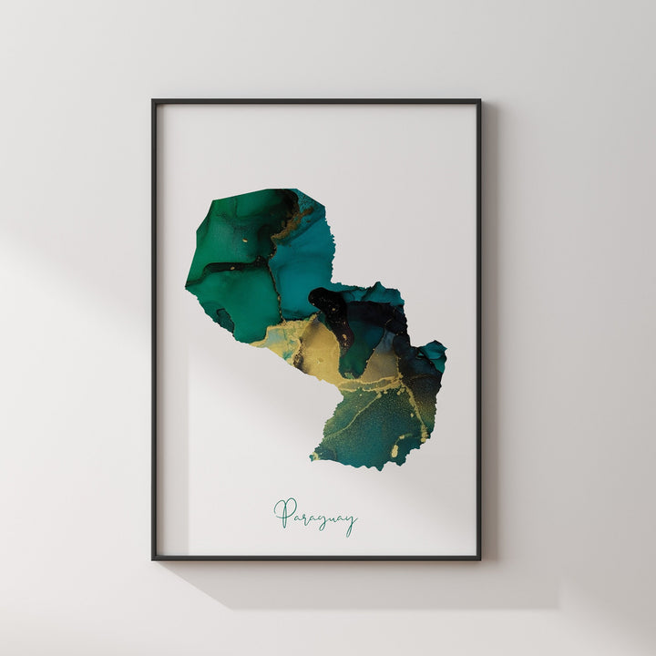 Paraguay Map Emerald Green and Gold Wall Art Print
