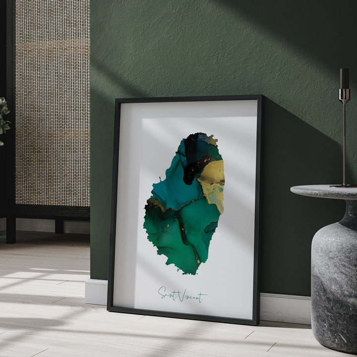Saint Vincent Map Emerald Green and Gold Wall Art Print