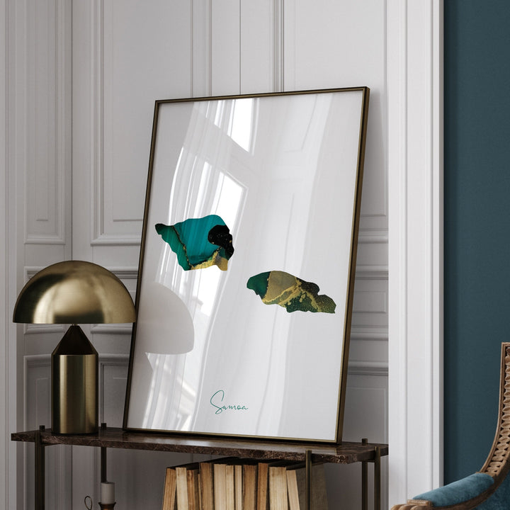 Samoa Map Emerald Green and Gold Wall Art Print