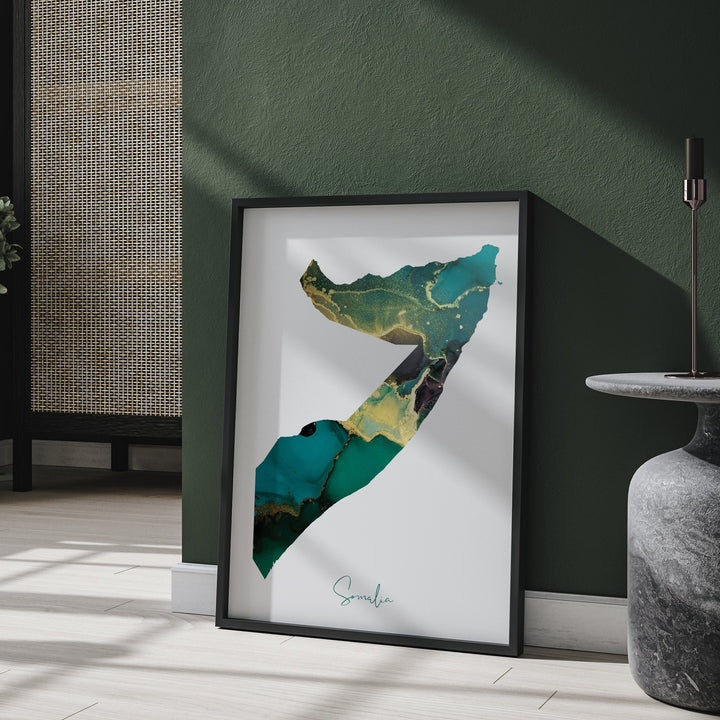 Somalia Map Emerald Green and Gold Wall Art Print
