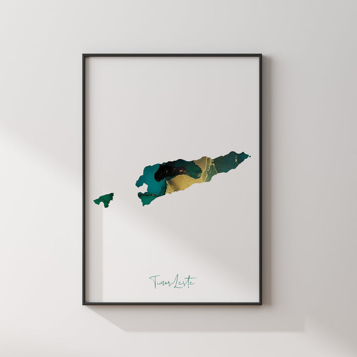 Timor-Leste Map Emerald Green and Gold Wall Art Print