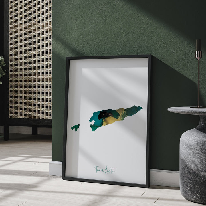 Timor-Leste Map Emerald Green and Gold Wall Art Print