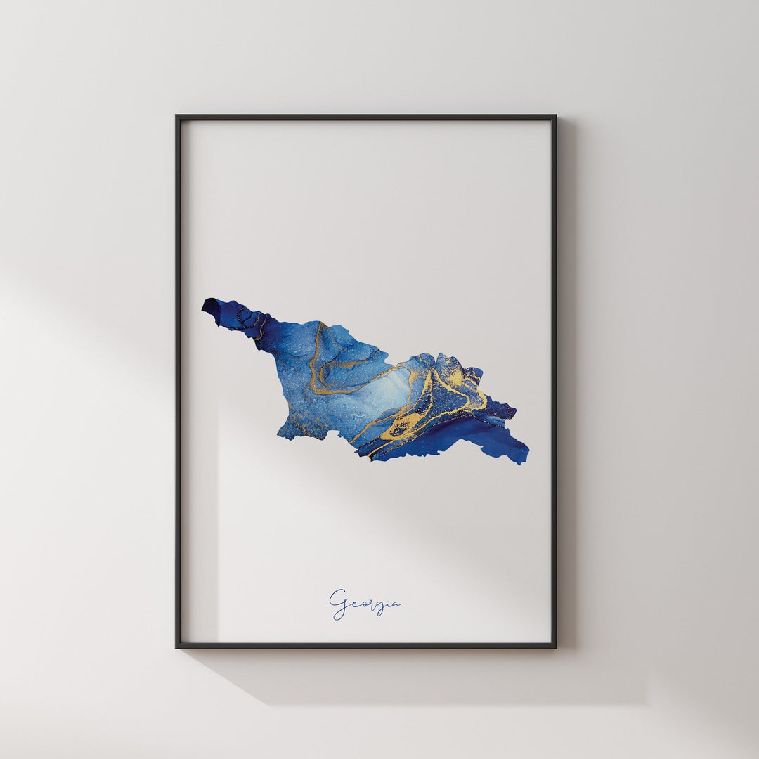 Georgia Map Blue and Gold Wall Art Print