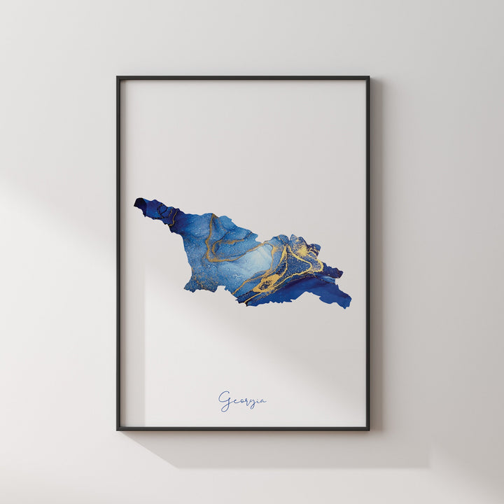 Georgia Map Blue and Gold Wall Art Print