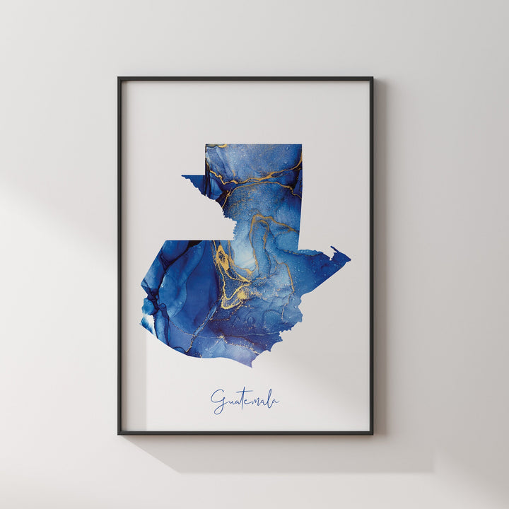 Guatemala Map Blue and Gold Wall Art Print